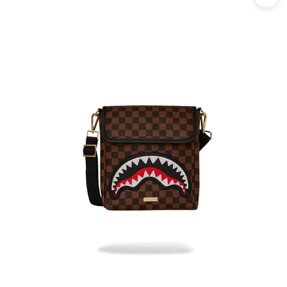 Sprayground SAWTOOTH SHARKS IN PARIS ONE-STRAP SLING Messenger Bag Brown